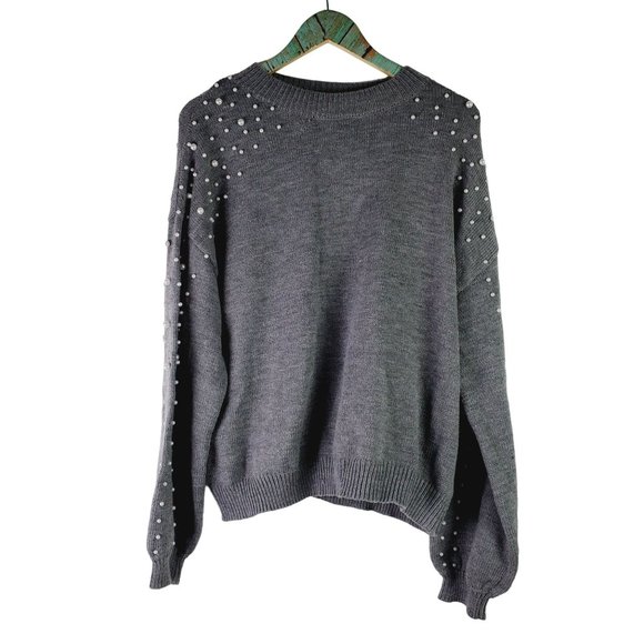 Blooming Jelly Pearl Sleeve Gray Sweater Blouse, NWT, XL - Picture 4 of 13